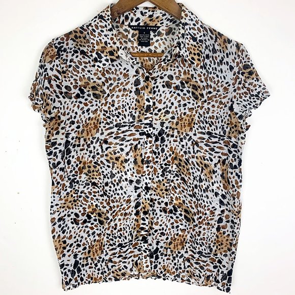 Antilia Femme Tops - $5 CLEARANCE! Antilia Femme Animal Print Sheer Button Top